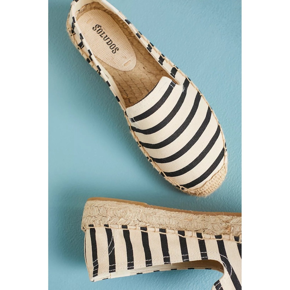 Soludos x Anthropologie Classic Striped Espadrilles Cream/Black Size 7.5 Coastal